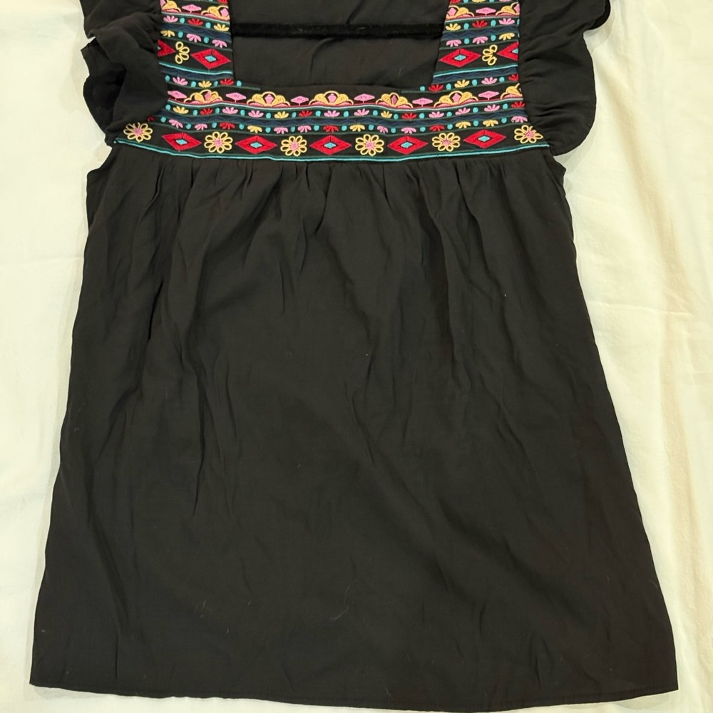 DOROSE Boho Women’s Black Embroidered Peasant Top With Ruffle Sleeves Size Sm